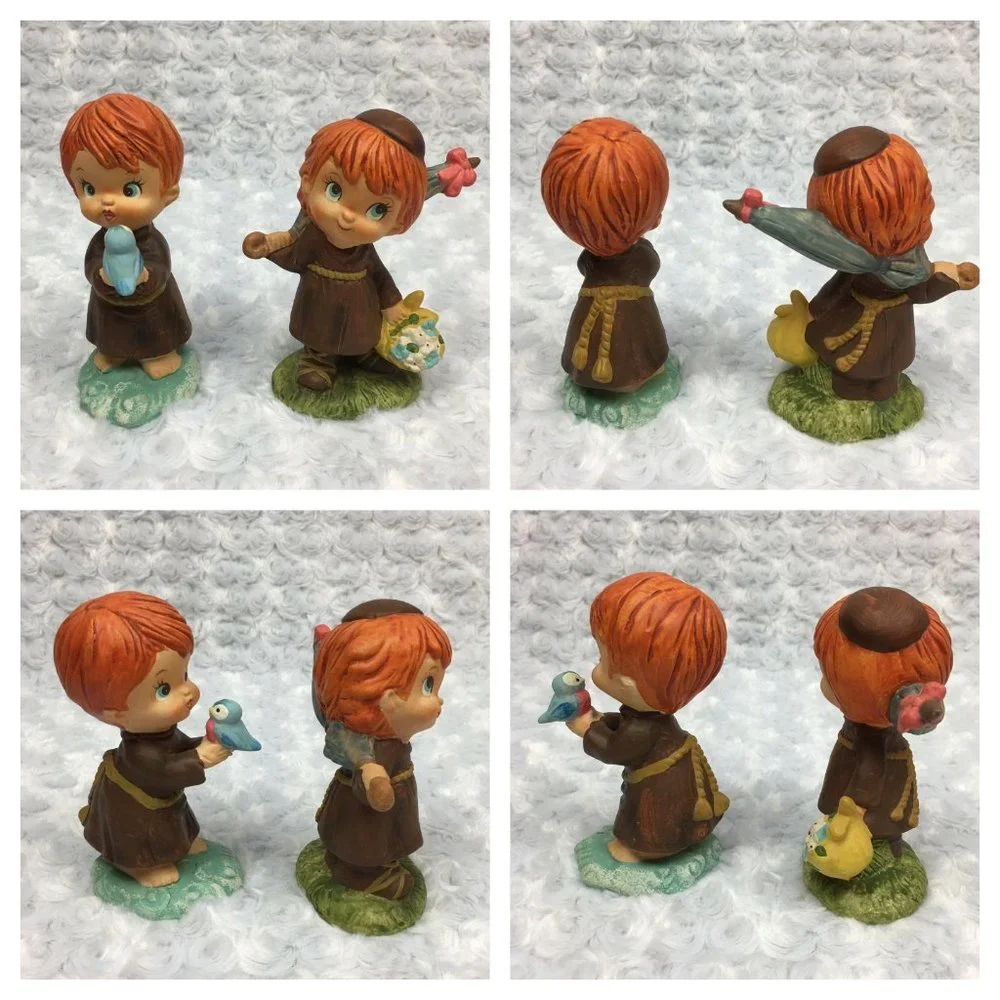 Vtg‎ Little Folks Monk Figurines Hand Painted